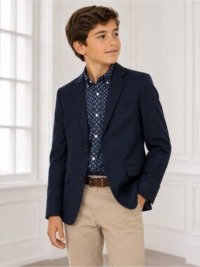 Boys Tallia Classic Navy Youth Wool Blend Blazer Sport Coat Large YL Stretch